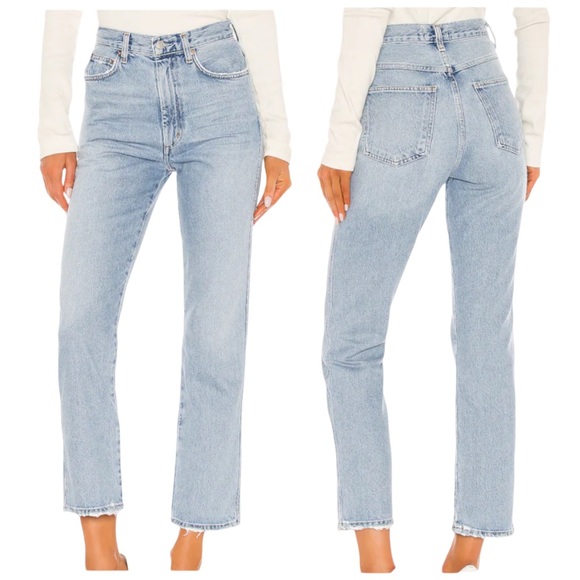 Agolde Denim - Agolde Pinch Waist High Rise Kick organic cotton denim jeans in color Riptide